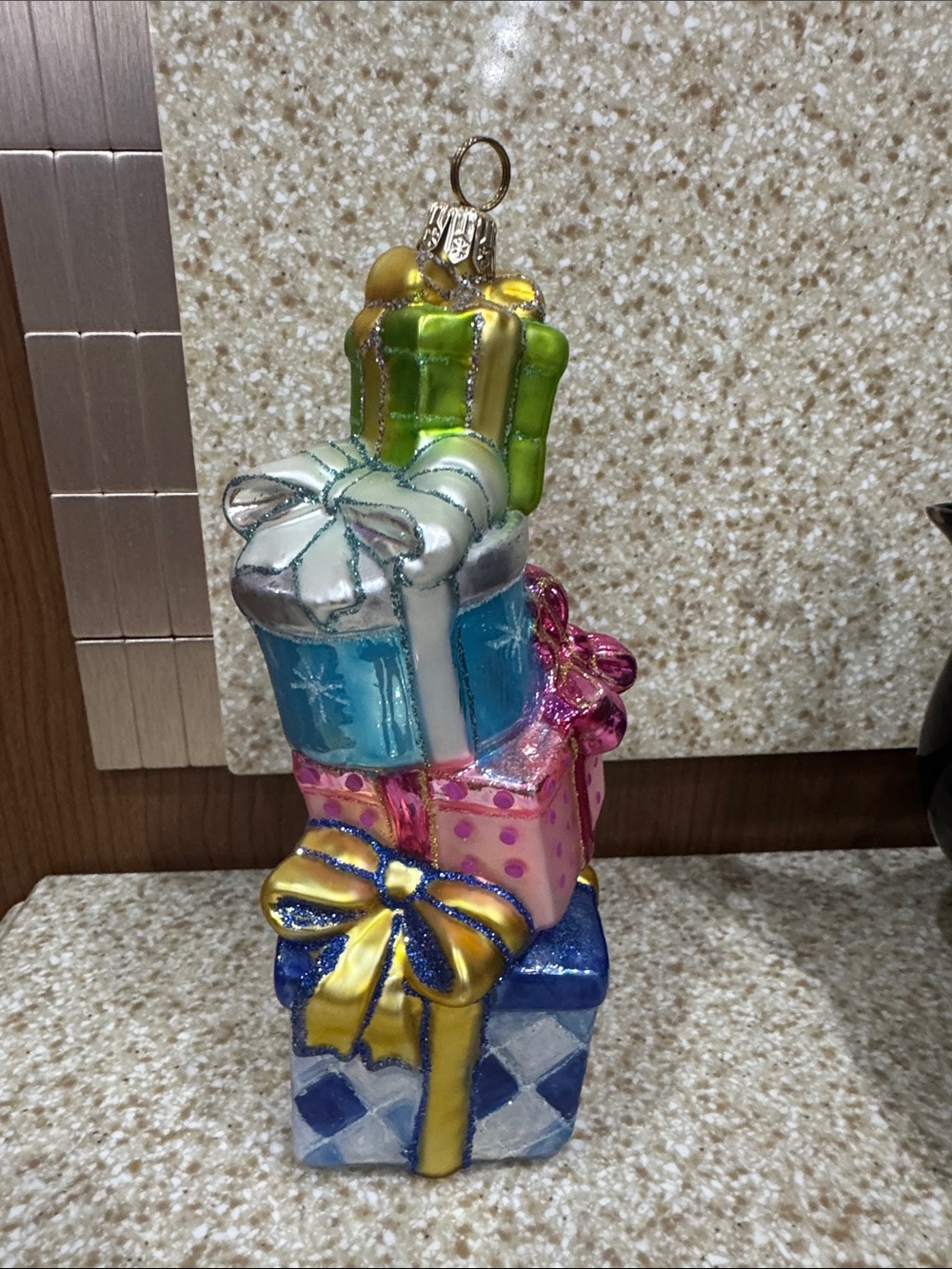 Spode Multicolor Stacked Gift Ornament β Blue, Pink, Green, Yellow, Silver